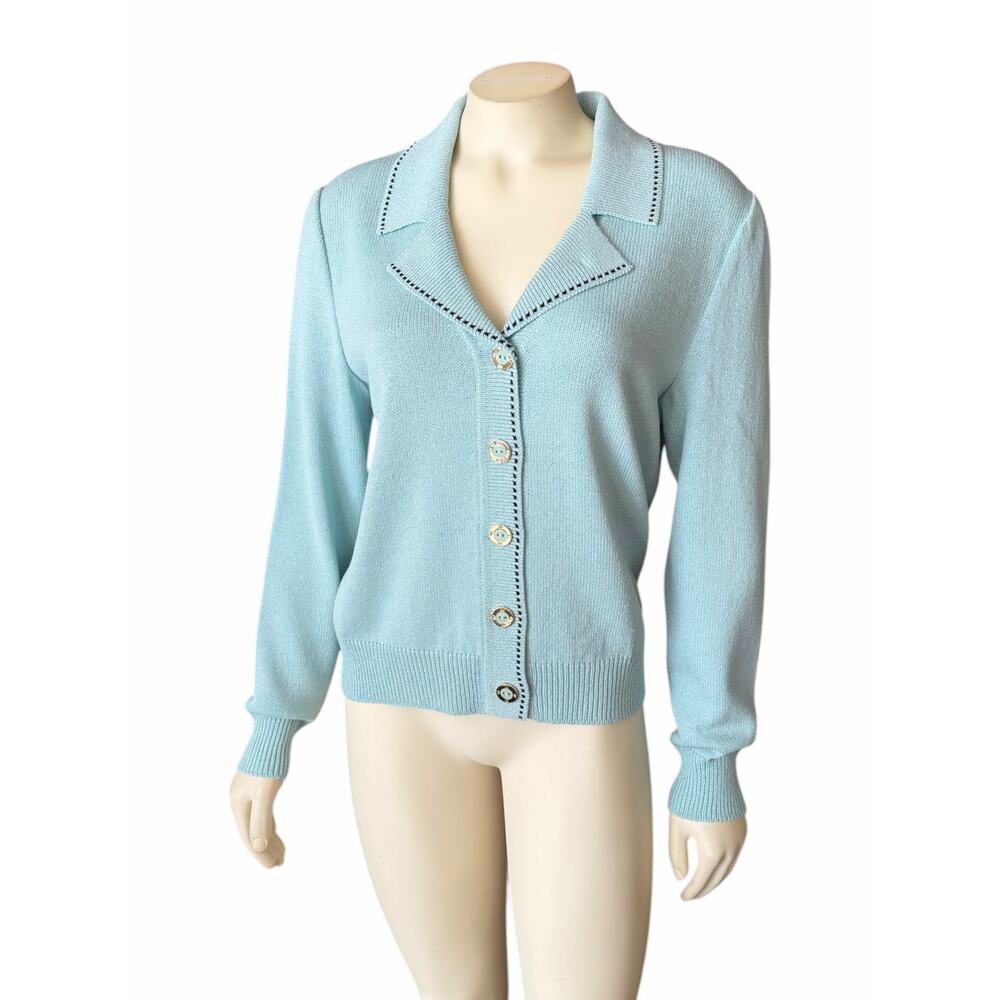 St. John Sport Blue Button Cardigan Gold Buttons Small